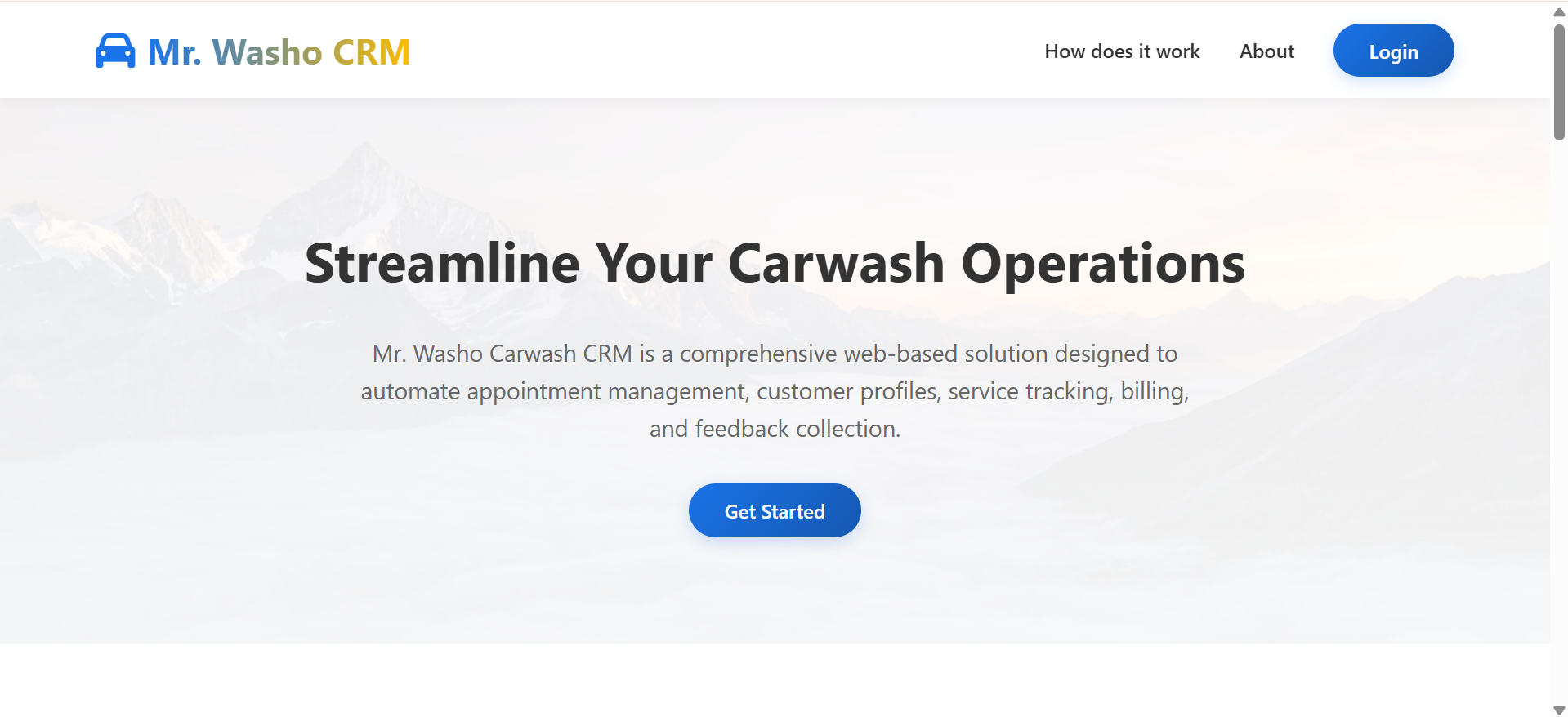 Interface of the Carwash CRM system